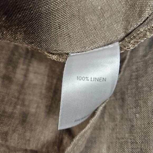 J. Jill Love Linen Button Down Shirt Dress Midi XL Tan Brown Pintuck Lagenlook - Picture 6 of 7